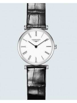 LONGINES LA GRANDE CLASSIQUE DE LONGINES WOMAN WATCH IN STAINLESS STEEL AND BLACK LEATHER STRAP