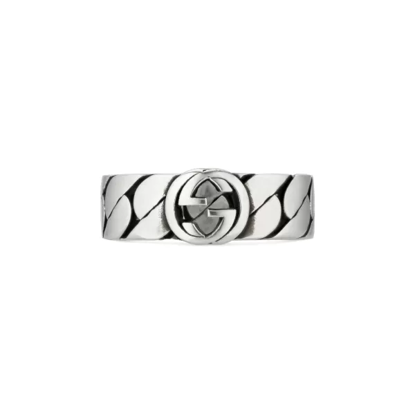 GUCCI LARGE INTERLOCKING G RING IN SILVER WITH GG