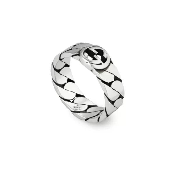 GUCCI LARGE INTERLOCKING G RING IN SILVER WITH GG