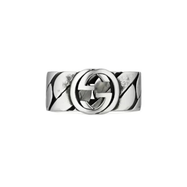 GUCCI LARGE INTERLOCKING G RING IN SILVER WITH GG