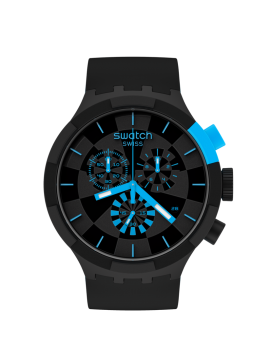 SWATCH BIG BOLD CHECKPOINT BLUE CHRONOGRAPH WATCH WITH BLACK AND BLUE SILICONE STRAP