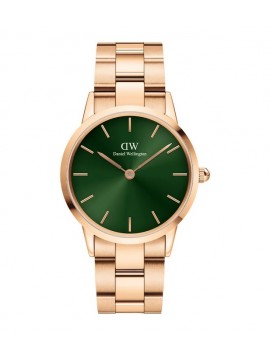 DANIEL WELLINGTON ICONIC LINK EMERALD WATCH IN PVD STEEL 36 MM ROSE GOLD AND GREEN DIAL