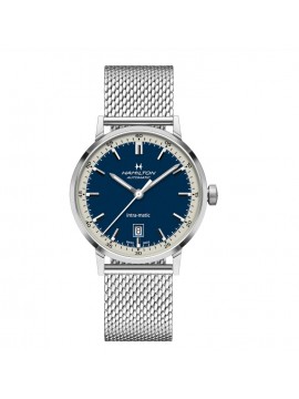 HAMILTON AMERICAN CLASSIC INTRA-MATIC AUTO STAINLESS STEEL WATCH WITH BLUE DIAL