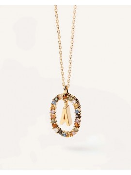 PDPAOLA NECKLACE WITH LETTER IN SILVER 925 YELLOW GOLD PLATED 18 KT AND COLORED STONES
