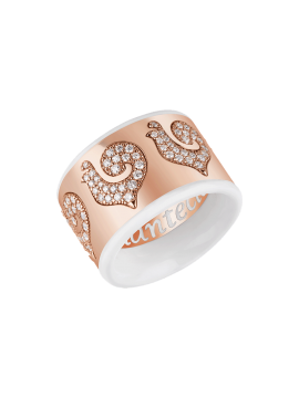 CHANTECLER CAROUSEL BAND RING IN 18K ROSE GOLD WITH WHITE ENAMEL AND DIAMONDS