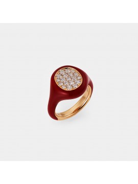 CRIVELLI PINK RING IN 18K ROSE GOLD WITH WHITE DIAMONDS AND RED ENAMEL