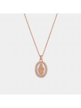 VIRGEN MARY NECKLACE IN 18K ROSE GOLD WHITE DIAMONDS AND MOTHER OF PEARL