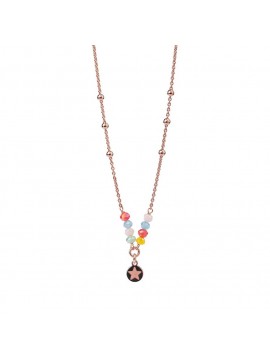 RUE DES MILLE 18K ROSE GOLD PLATED SILVER CHAIN NECKLACE WITH MULTICOLOR STONES