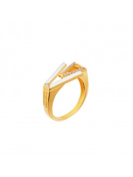 VALENTINA FERRAGNI MIA WHITE YELLOW GOLD PLATED SILVER RING WITH PAVE ZIRCONIA AND WHITE ENAMEL