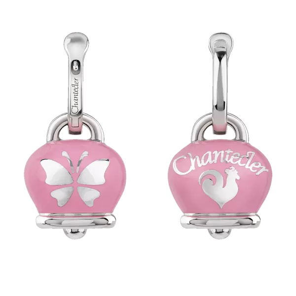 CHANTECLER MEDIUM BELL EARRINGS IN SILVER PINK ENAMEL WITH BUTTERFLY