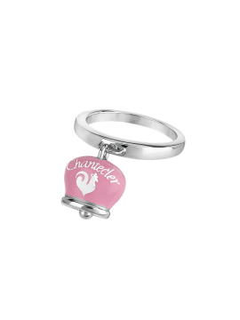 CHANTECLER SMALL BELL RING IN SILVER PINK ENAMEL WITH BUTTERFLY