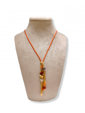 IL CROGIUOLO STAR NECKLACE IN 18K GOLD WITH CARNELIAN AND ORANGE CORD