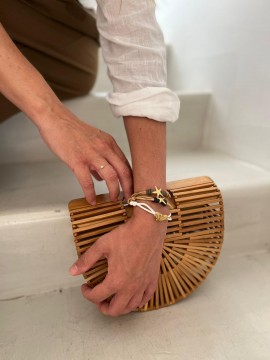 IL CROGIUOLO STAR BRACELET IN 18K GOLD AND BEIGE CORD