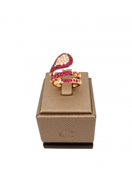 CRIVELLI SNAKE RING IN ROSE GOLD WITH RUBIES AND WHITE DIAMONDS