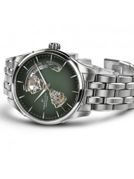 HAMILTON JAZZMASTER OPEN HEART AUTO AUTOMATIC WATCH IN STAINLESS STEEL AND GREEN DIAL