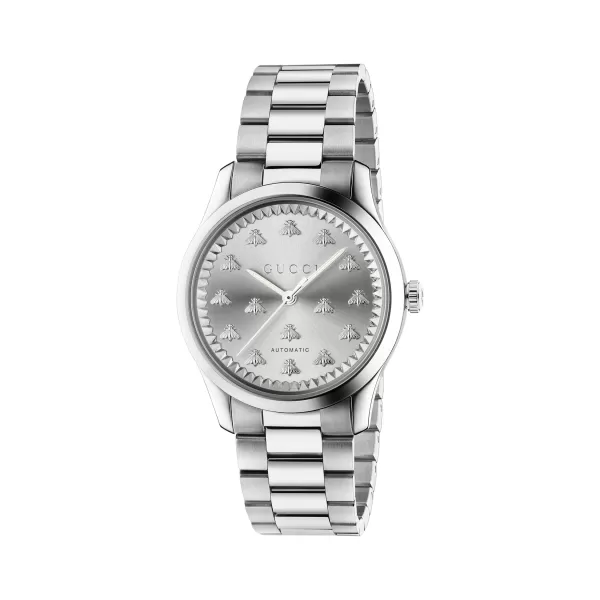 GUCCI G-TIMELESS MULTIBEE AUTOMATIC STEEL 38MM SILVER DIAL WATCH