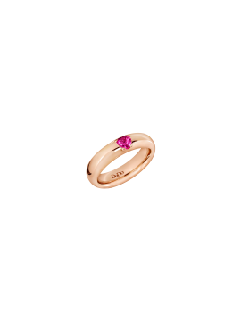 DODO HEART BAND RING IN 9K ROSE GOLD AND SYNTHETIC RUBY