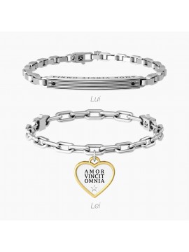 KIDULT SET BRACELETS FOR HIM AND FOR HER IN STEEL WITH LOVE PHRASES