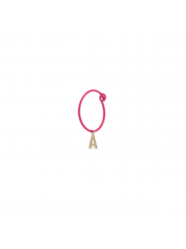 RUE DES MILLE SINGLE FLUO PINK EARRING AND INITIAL LETTER PENDANT IN 18 K GOLD