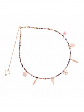 MAMAN ET SOPHIE NECKLACE IN ROSE GOLD PLATED SILVER AND TOURMALINE WITH 7 PENDANT ELEMENTS
