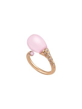 CHANTECLER JOYFUL RING IN 18 K ROSE GOLD WITH DIAMONDS AND PINK CRYSTAL POIRES