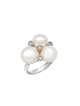 CHANTECLER CHERIE RING IN 18 K WHITE GOLD WITH DIAMONDS AND FRESHWATER PEARLS