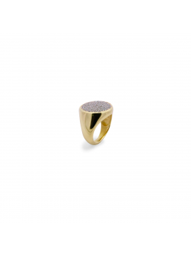 RUE DES MILLE PAVE SHIELD RING IN 18K YELLOW GOLD PLATED SILVER AND ZIRCONIA