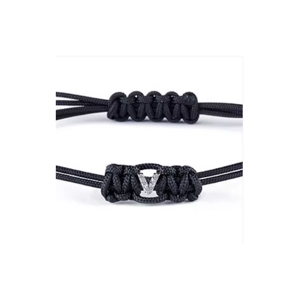 BUONOCORE CORD BRACELET WITH SMALL LETTER V IN 18K WHITE GOLD AND WHITE DIAMONDS