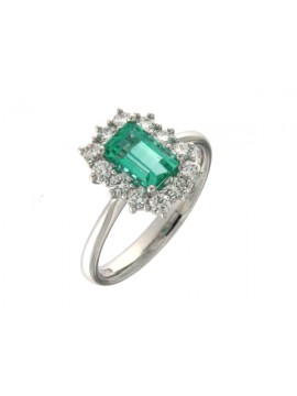 MIRCO VISCONTI RING IN 18K WHITE GOLD WITH DIAMONDS AND COMBIAN EMERALD