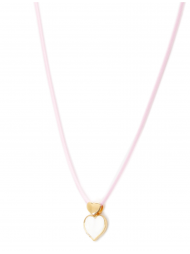 UNOAERRE NECKLACE WITH HEART PENDANT IN 9K YELLOW GOLD AND MOTHER OF PEARL WITH PINK CORD