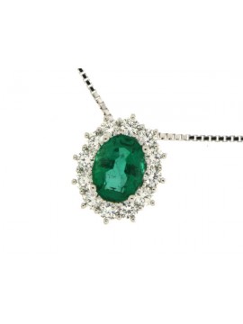 MIRCO VISCONTI 18 KT WHITE GOLD NECKLACE WITH WHITE DIAMONDS AND EMERALD