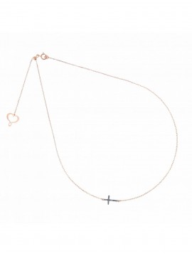 MAMAN ET SOPHIE NECKLACE IN 18 KT GOLD WITH CROSS AND CHROME DIAMOND POWDER