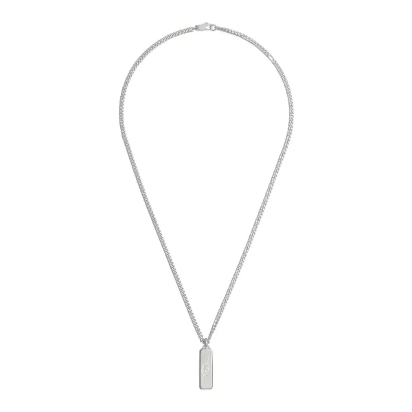 GUCCI TAG NECKLACE WITH DIAGONAL GG CROSS IN 925 SILVER