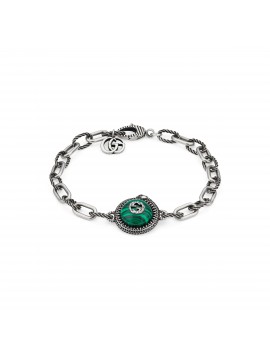 GUCCI GARDEN BRACELET IN SILVER AND RESIN STONE WITH GREEN MALACHITE