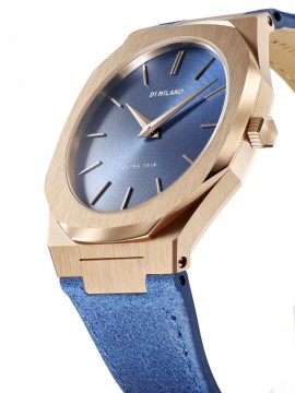 D1 MILANO GALILEO ULTRA THIN LEATHER PINK GOLD STEEL WATCH 40MM WITH BLUE LEATHER STRAP