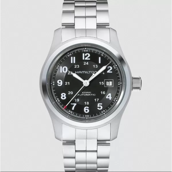 HAMILTON KHAKI FIELD AUTO WATCH IN STAINLESS STEEL WITH BLACK DIAL